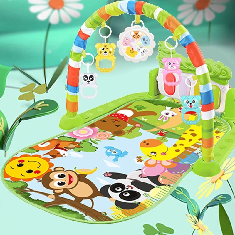 Baby Tummy Time Activity Center Mat Infant Musical ToyCartoon Rattle Bells G2AE